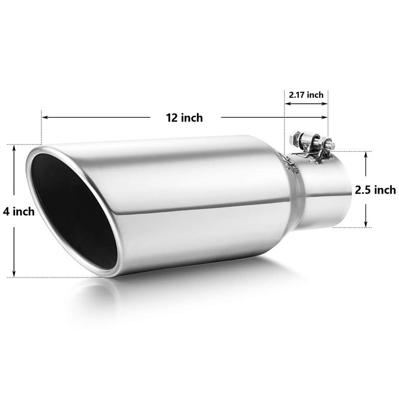 A-KARCK Exhaust Tip 2.5 Inch Inlet, 2.5â€ Inlet 4â€ Outlet 12â€ Long Stainless Steel Polished Finish Muffler Tip For Car Tailpipe, Bolt On Design - Image 2